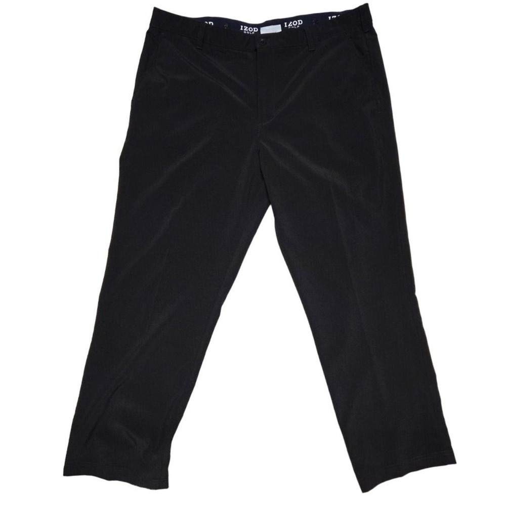 IZOD Golf Dress Pants Stretch‎ Flat Front Black Mens 40x30